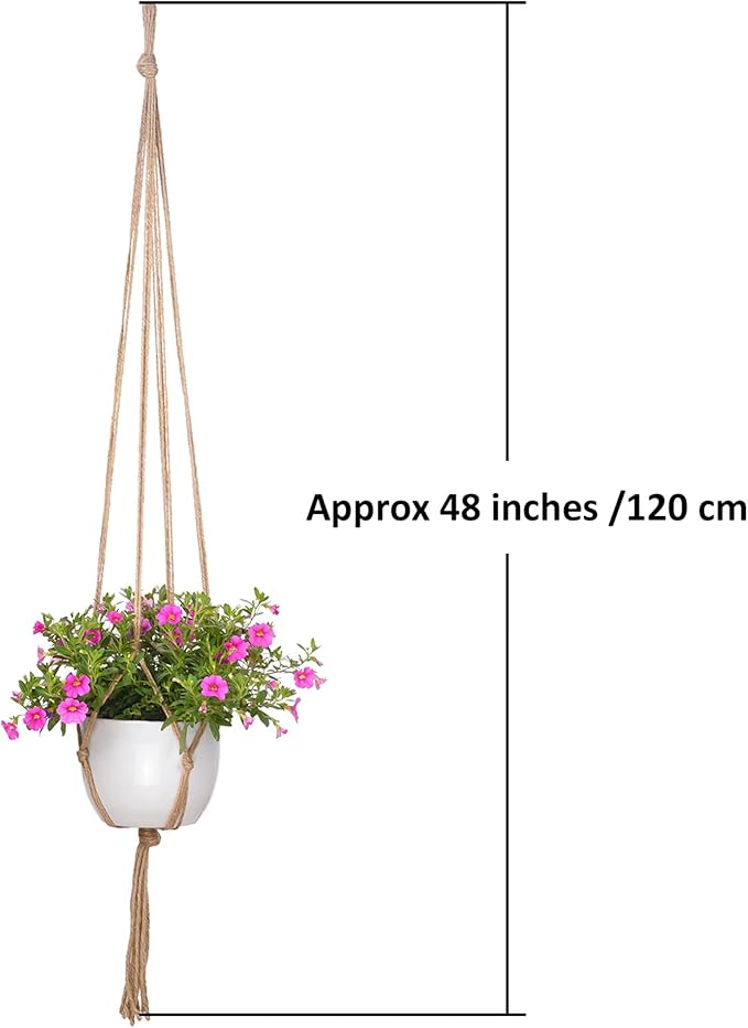 EBOOT 2 Pack 48 Inch Large Macrame Plant Hanger Rope to Hang Flower Pot Plant Holder for Indoor Outdoor Decorations, 4 Legs (Linen Color) eBoot