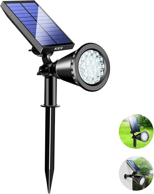 KEV Solar Spot Lights Outdoor,18 LEDs Solar Flood Lights with 2 Modes &Adjustable &IPX65 Waterproof,Solar Spotlight for Driveway/Backyard/Patio Landscape/Tree/Garage(Cool White, 1 Pack) KEV