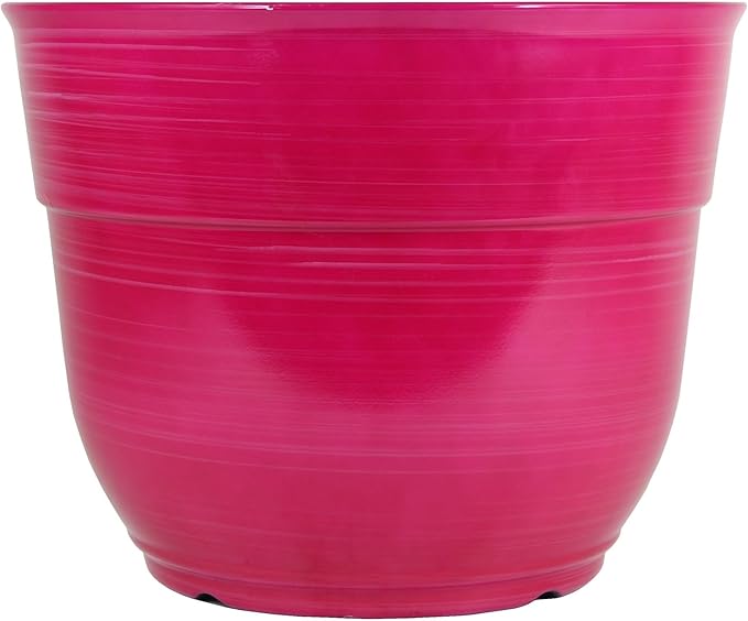 Garden Elements Indoor/Outdoor Glazed Brushed Happy Plastic Planter, Large, Bright Pink, 15" GardenElements