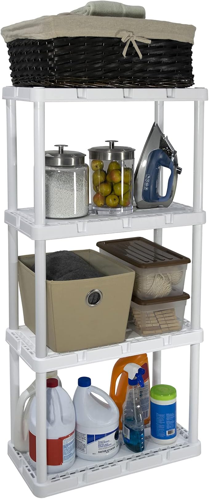Gracious Living 4 Shelf Knect-A-Shelf Ventilated Light Duty Storage Home Organizer with Adjustable Shelves for Garage, Basement, and Laundry, White GraciousLiving