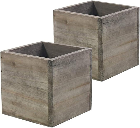 Wooden Planter Box I Rustic Barn Wood with Plastic Liner l Garden Decor l Restaurant and Wedding Decorations (6x6 Set of 2, Natural) Rootora