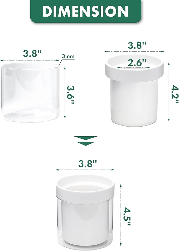 Phoenix Vine 4 Inch Self Watering Planter, White Terracotta Clay Pot with Glass Reservoir for Indoor Plants, Herbs, Flowers, Set of 1, 52-B-E-1 Phoenix+Vine