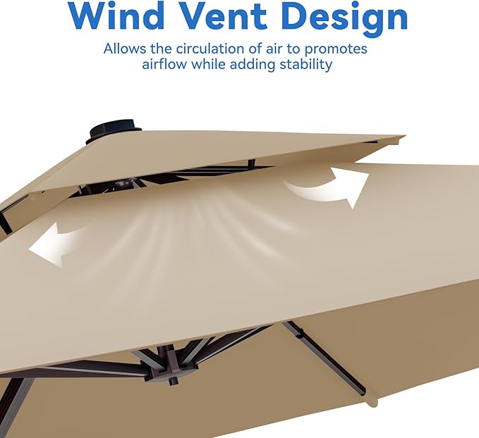 10x13FT Beige Brown Cantilever Outdoor Patio Umbrella with Base, Large Rectangular Offset Design, Double Top Heavy Duty Aluminum Frame & 360° Rotation for Pool Garden Deck Backyard ZLACUIU