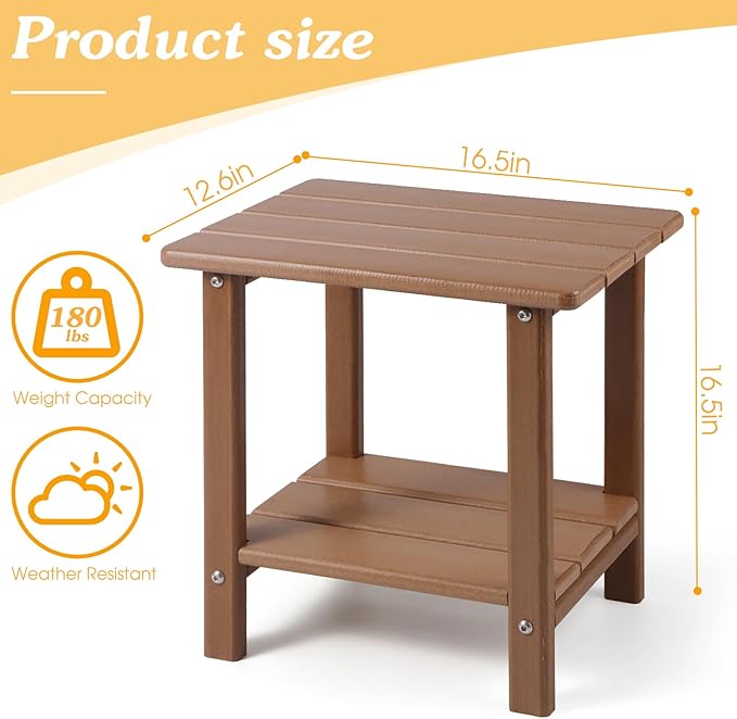 Adirondack Outdoor Side Table, 2-Tier Sturdy Patio End Table Weather Resistant, 16.5" Solid Side Table for Patio, Pool, Porch Apolimi