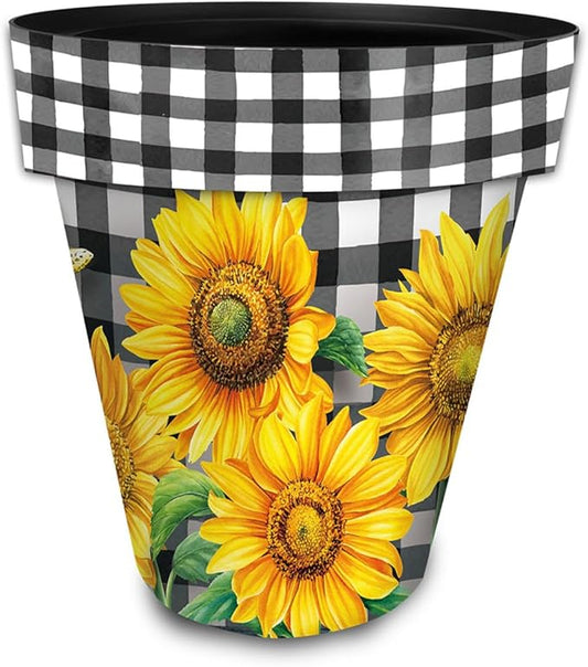 Briarwood Lane Checkered Sunflowers Decorative Large Planter BriarwoodLane