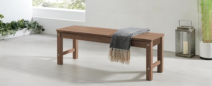 Psilvam 2-Person Outdoor Poly Lumber Patio Backless Bench, Fade-Resistant & Odor-Free Poly Lumber Patio Furniture, Weatherproof, Suitable for Garden, Porch and Park, 700 Lbs Support (1, Light Brown) PsilvamGardenFurniture