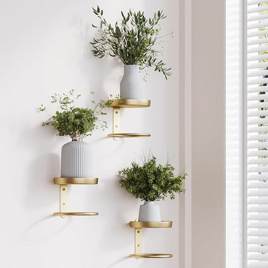 Metal Wall Planters Mid Century Modern Floating Shelves for Indoor Hanging Plants, Space-Saving Vertical Garden for Home & Office 3 Pack Gold HomecourtyardsInterio