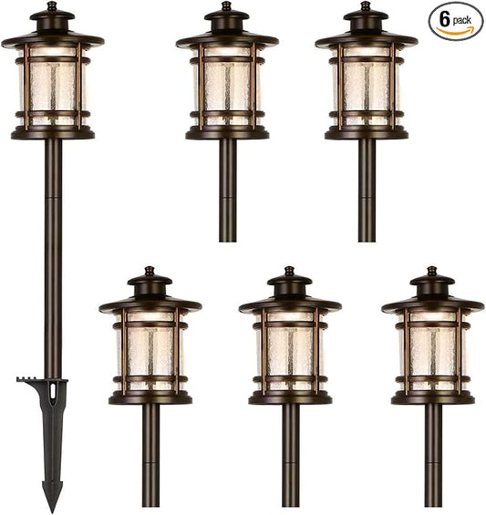 hykolity Low Voltage ORB LED Landscape Path Light W/Crackled Shade, 3.4W 155LM 12V-24V Wired Outdoor LED Walkway Light, Die-cast Aluminum Construction, 30-Watt Equivalent, 6 Pack hykolity