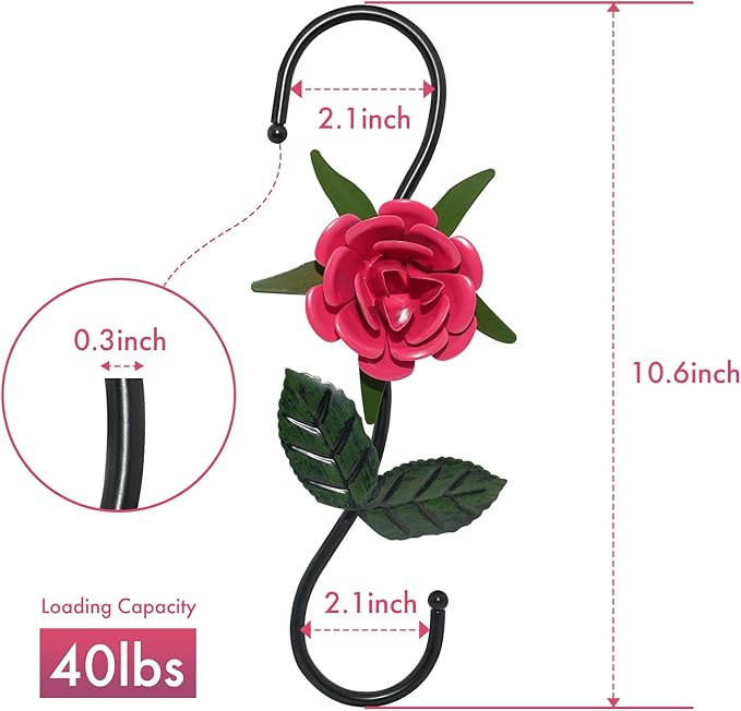 S Hooks for Hanging Plants, Set of 3 Black Metal Plant Hangers, Beautiful and Vivid Plant Hook for Garden Planters, Flower Baskets, Pots, Bird Feeders Outdoor Indoor Kitwinney