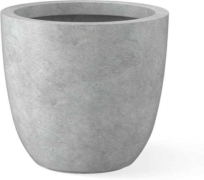 Kante 10 Inch Dia Round Concrete Planter, Indoor Outdoor Large Plant Pot with Drainage Hole and Rubber Plug for Home Patio Garden, Natural Concrete Kante