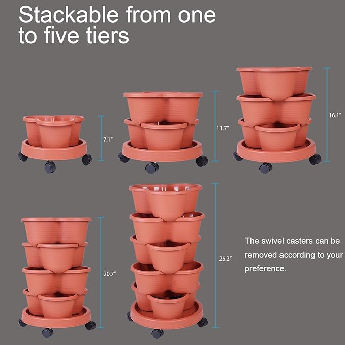 5-Tier Vertical Garden Tower Stackable Planter for Strawberries, Flowers, Vegetables & Herbs 2-Pack Pinky+Family