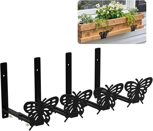 Adjustable Window Box Brackets, 6 to 12 inch Heavy Duty Window Planter Box Brackets, Butterfly Shape Wall Mount Flower Box Holder, 4 Pack BIOMAND