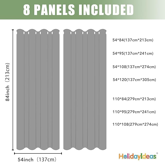 HolidayIdeas Outdoor Curtains for Patio Waterproof, 8 Panels - 54x95 Inches - Weatherproof Privacy Outsides Curtains for Cabana Porch Pergola, Sunlight & UV Blocking (Cream, Grommet Top) HolidayIdeas