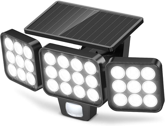 WdtPro Solar Lights Outdoor Waterproof 1 Pack, 3500LM Super Bright Motion Sensor Solar Powered LED Flood Lights, Upgrade Glass Panel, Solar Security Light Spotlights for Outside Yard WdtPro