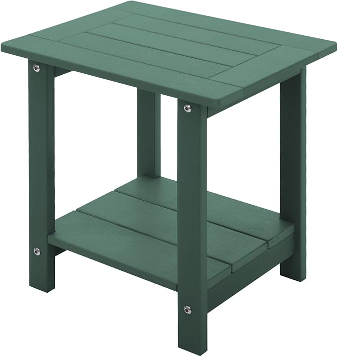 Double Adirondack Side Table Weather Resistant, Outdoor Rectangular End Table for Adirondack Chair, Dark Green Meluvici