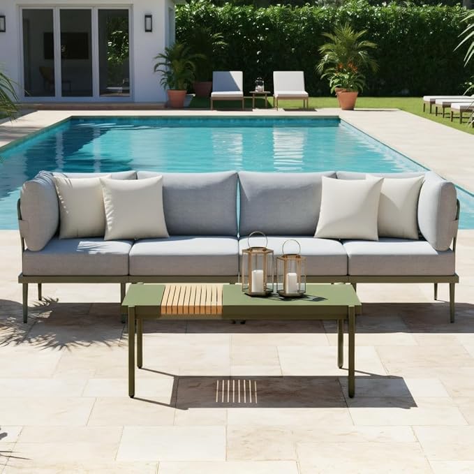 Sundale Outdoor 5 Pieces Patio Furniture Set, Metal Sectional Sofa Patio Conversation Set with Coffee Table, Modern Patio Corner Couch for Balcony, Porch, Sunroom SundaleOutdoor