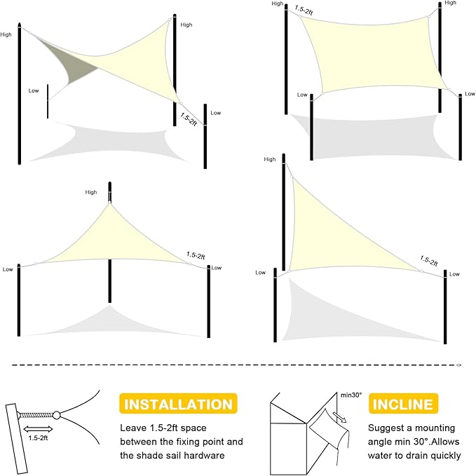 Artpuch Waterproof Sun Shade Sail, 14'x14' Cream Rectangular, UV Resistant Rain Canopy, Curved Edges Shade Cloth for Outdoor Patio, Deck, Yard (Customizable) Artpuch