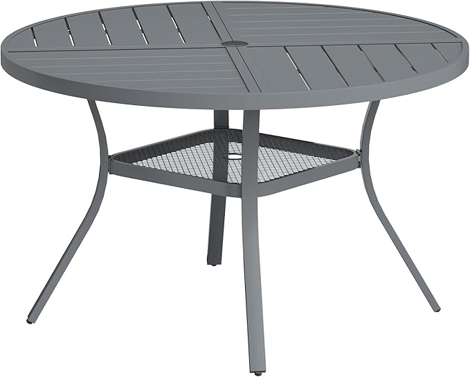 VICLLAX Round Patio Table with Adjustable Umbrella Hole for 4, All Weather Metal Outdoor Dining Table for Lawn Garden, 40.6" Outdoor Coffee Table, Grey Tabletop HOME