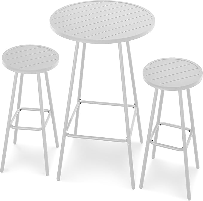 Best Choice Products 3-Piece Patio Dining Set, Bar Height, Outdoor Bistro Set, Outdoor Round Bar Table w/ 2 Bar Stools, Steel - White BestChoiceProducts