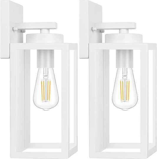 BesLowe Outdoor Wall Light Fixtures, Exterior Waterproof Wall Lanterns, Porch Sconces Lighting with E26 Sockets, Modern White Outside Lights for House Patio Front Door Entryway, 2-Pack BringYouBrightFuture