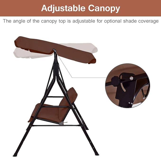 Tangkula 2 Person Porch Swing, Outdoor Swing with Removable Cushions, Solid Steel Structure, Patio Swing with Adjustable Canopy for Porch, Backyard, Garden, Balcony TANGKULA