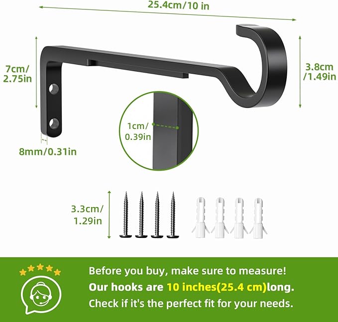 10 Inch 2 Pack Black Heavy Duty Outdoor Plant Hangers, Iron Hanging Plant Brackets for Hanging Plants Outside, Metal Plant Hooks Plant Wall Hooks for Hanging Lantern, Bird Feeder saffruff