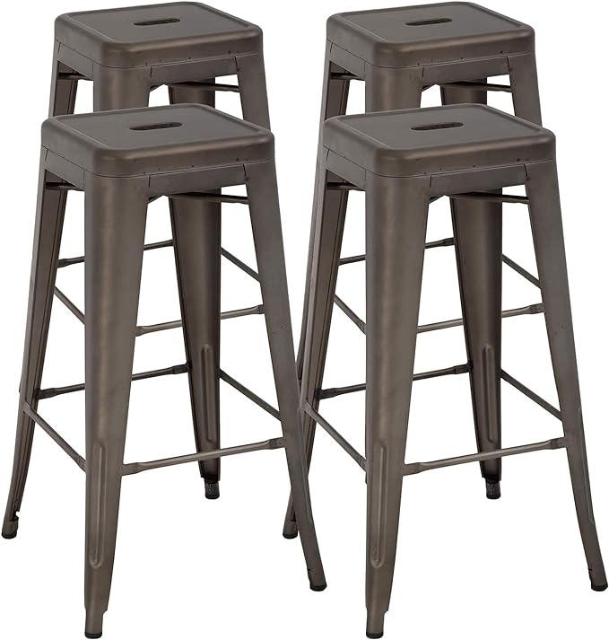 FDW Metal Bar Stools Set of 4 Counter Height Bar Stools 24 Inches Industrial Bar Chairs Patio Stool Stackable Backless Stool Indoor Outdoor Metal Kitchen Stools Bar Chairs (Bronze, 30") FDW