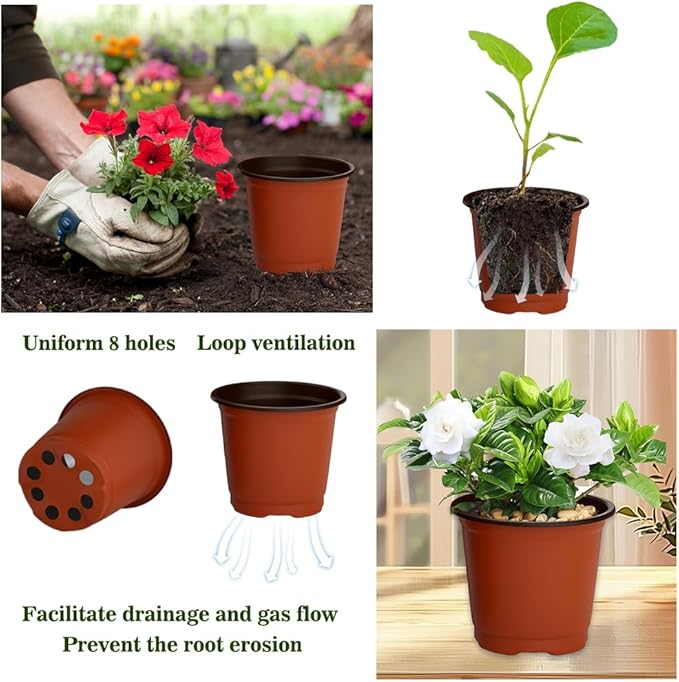 Nursery Pots 100 PCS 4 Inch Plant Pots with 100 Labels, Planting Pot for Plants Indoor Outdoor, Plastic Flower Pot for Seedlings Transplanting Small Plants Growing Cidenbio