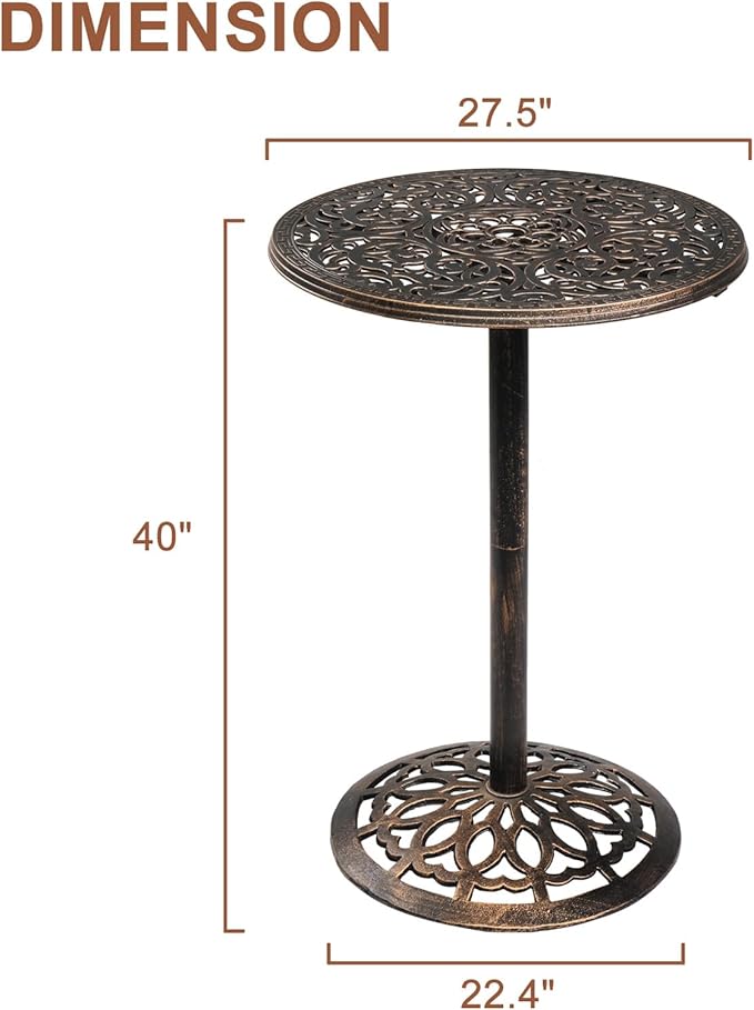 VINGLI 40" Outdoor Bar Table, High Top Table, Cast Aluminum Outdoor Pub Table 40-Inch Height, Round Bar Table Bistro Table for Patio, Cocktail, Bistro(28" Dia x 40 H) VINGLI