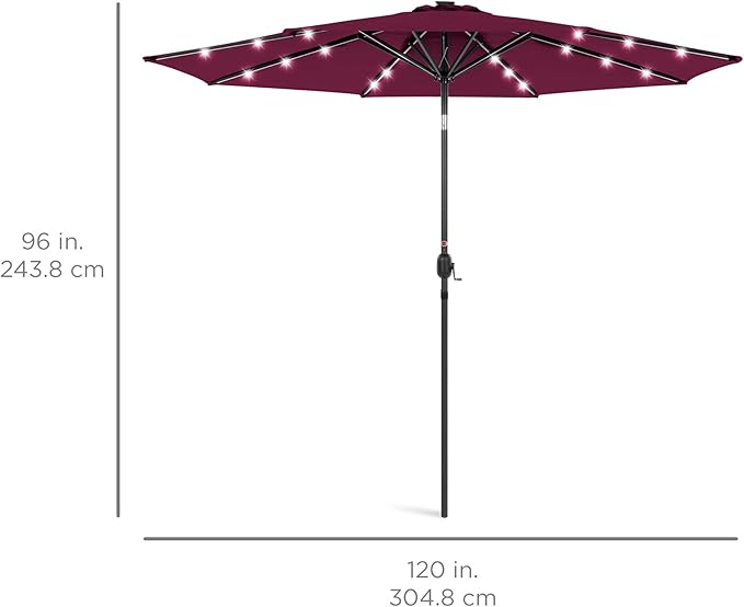 Best Choice Products 10ft Solar Polyester LED Lighted Patio Umbrella w/Tilt Adjustment and UV-Resistant Fabric BestChoiceProducts