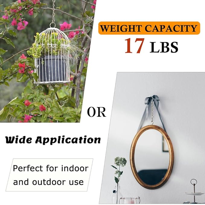 YINGFENG 197 Inch DIY Silver Hanging Basket Chains, Adjustable Length, Decorative Metal Chain with Hooks for Hanging Bird Feeders, Planters, Ornaments YINGFENG