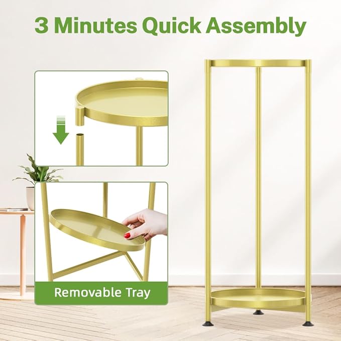 iDavosic.ly 2 Tier Corner Plant Stand Indoor, Tall Vertical Metal Flower Heavy Duty Pot Holder Shelf Outdoor for Patio Porch Living Room, Gold - Round iDavosicly