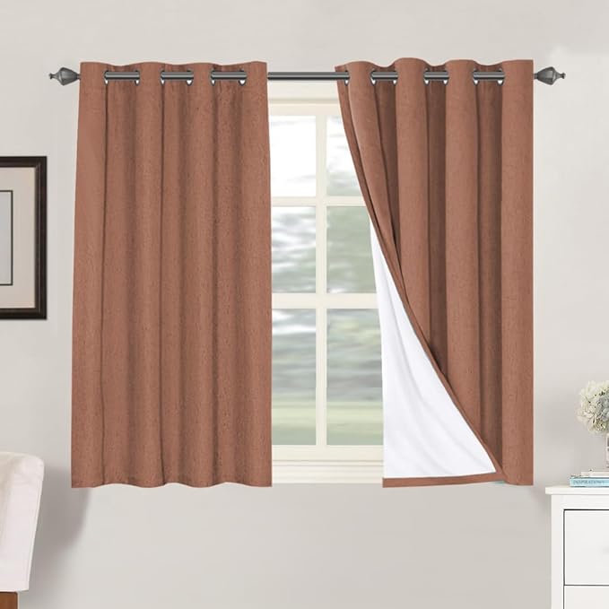 H.VERSAILTEX 100% Blackout Curtains for Bedroom Thermal Insulated Linen Textured Curtains Heat and Full Light Blocking Drapes Living Room Curtains 2 Panel Sets, Washed Spice, 52x45 Inch HVERSAILTEX