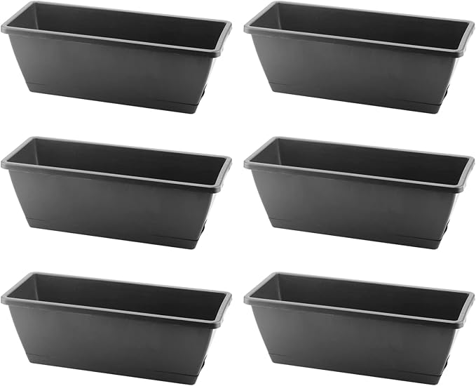 LEXININ 6 Pack 17 Inch Black Plastic Rectangular Window Planter Box, Window Vegetable Planter Box with Trays, Rectangular Flower Pots for Windowsill, Garden, Balcony, Patio, Black LEXININ