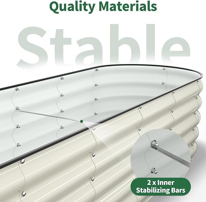 Kesfitt Raised Garden Bed, Metal Galvanized Steel Oval Garden Bed 8x2x1.5 ft with 18-Inch Deep Open-Bottom Design for Outdoor Vegetable Gardening, Pearl White Kesfitt