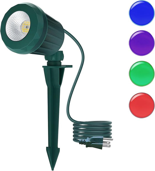 Spotlight Outdoor – 120V Plug-In, 6500K Cool White LED Landscape Lighting with RGB Purple 4 Color Lenses for Yard, Garden, Lawn & Tree Decor on Holidays&Everyday, IP67 Waterproof (1 Pack,Green) Holeva