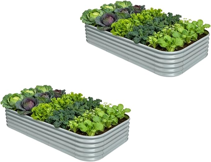 2-Pack Galvanized Raised Garden Bed 8x4x1.5 | 10x2x1.5 ft, 18" Tall Metal Planter Boxes Outdoor for Herb Vegetable, Modular Raised Flower Bed for Gardening with Zn-Al-Mg Coated - Brooklyn Grey Annoell