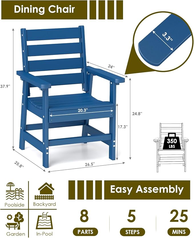 GREENVINES Outdoor Dining Chair | HDPE | Patio Chairs | All-Weather | Blue GreenVines