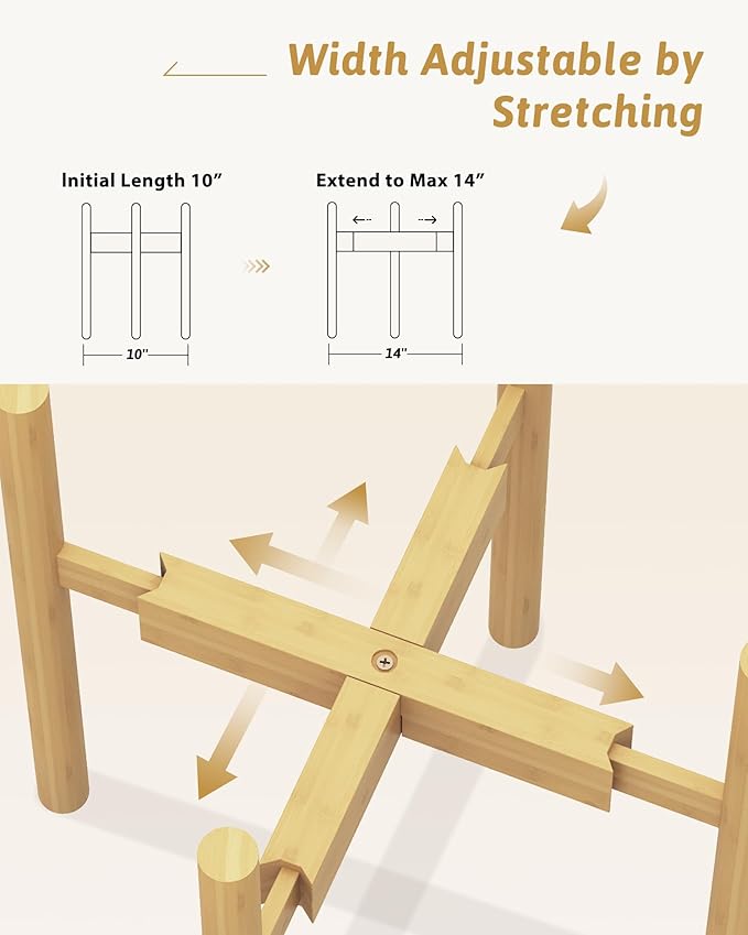Adjustable Plant Stand Indoor, Bamboo Plant Stand Fits 8 9 10 11 12 Inches, Small Corner Planter Holder for Indoor Plants, Single Floor Plant Stands for Living Room Balcony, Natural Gentingbro