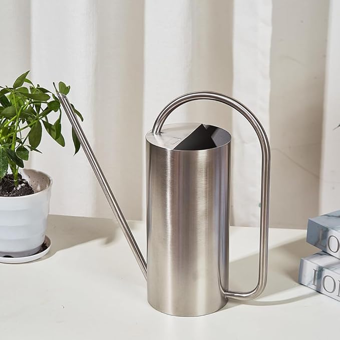 Watering Can for Indoor Plants, 50 oz/1.5L Stainless Steel Watering Can Pot with Long Spout, Garden Watering Cans with Comfortable Handle for Indoor House Plants Bonsai Flower Decorative Chemlliy