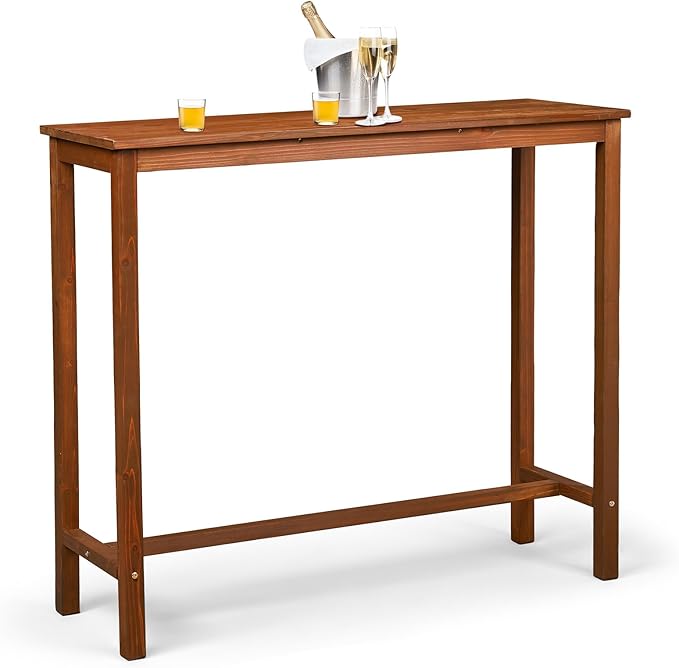 VINGLI Wooden Outdoor Bar Table, Wood Patio Counter Height Table, Weather-Resistant Patio Pub Table for Garden, Balcony, Poolside, Backyard, Indoor Use (Brown, 45") VINGLI