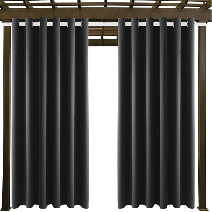 Waterproof Outdoor Curtain W84 x L120 - Grommet Top Sunlight Blocking Window Treatment Drapes Blackout Curtains for Home Bedroom Living Room Patio Pergola Cabana Gazebo (Dark Gray, 2 Panels) DivaenCamino