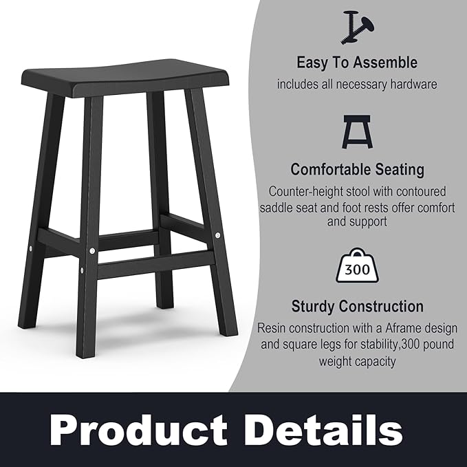 Bar Stools Set of 4, Waterproof UV-Resistant,Durable Resin Kitchen Island Chairs for Indoor & Outdoor Use, Modern Design for Home,Bar,and Cafe (29'' Black-4) OutdoorLivingPerfected