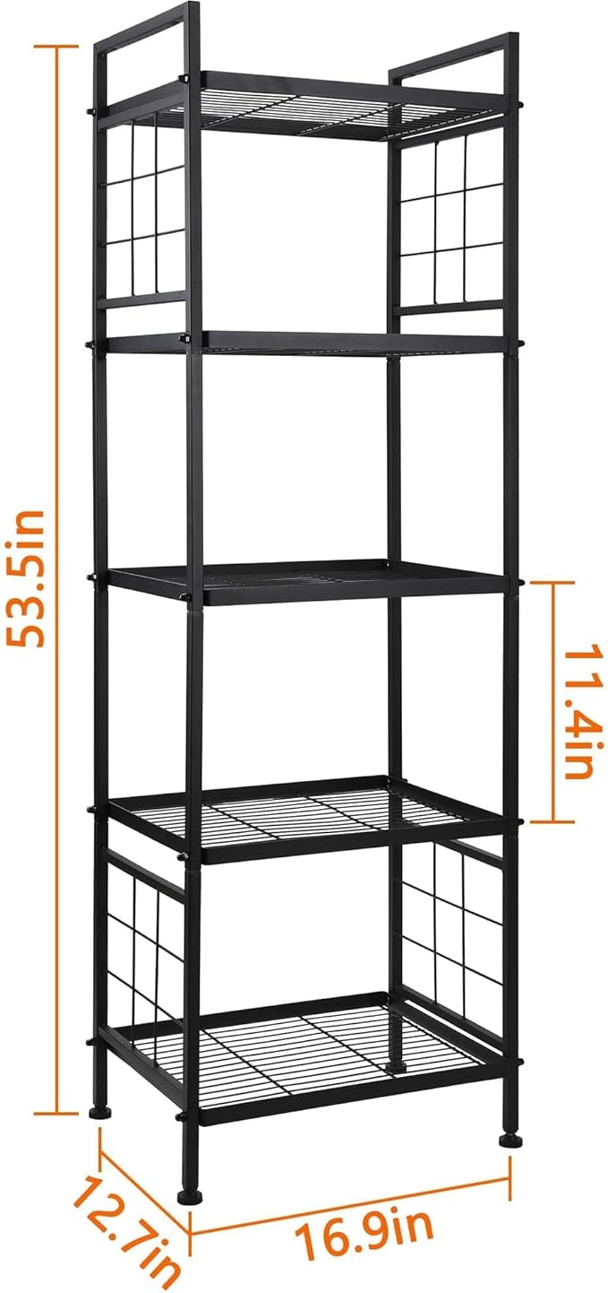 GIOTORENT 5-Wire Standing Book Shelf & Bookcase, Metal Storage Shelving Unit Pantry Rack for Laundry Kitchen Bathroom Organizer, Black GIOTORENT