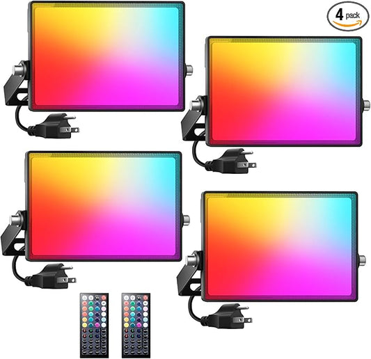 Onforu LED Flood Light Outdoor 35W Color Changing RGBW Floodlight with Remote, 2700K Warm White IP66 Stage Lighting Indoor Uplights for Events, Uplighting for Party 4 Pack Onforu