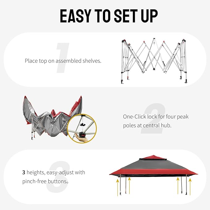 CROWN SHADES 13x13 Pop Up Gazebo, Canopy Tent, Gazebos on Clearance - Outdoor Gazebo for Backyard & Patio Furniture - Carpa Pop Up Tent with Wheeled STO-N-Go Cover Bag (Red & Grey) CrownShades