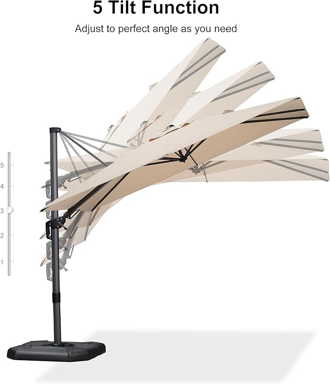 PURPLE LEAF 6.5' X 10' Left-right Tilt Patio Umbrella with Base Outdoor Cantilever Swivel Rectangle Umbrella Aluminum Offset Umbrella with 360-degree Rotation for Garden Deck Pool Patio Beige PURPLELEAF