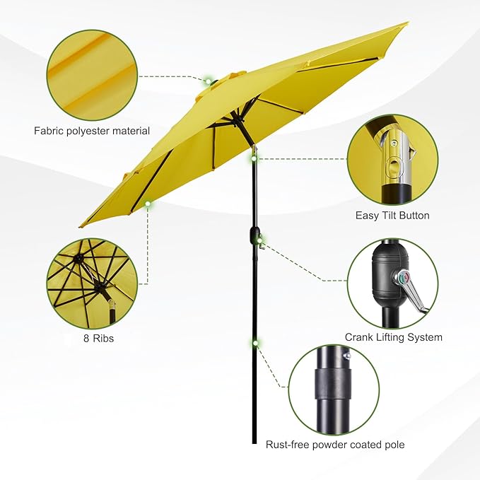 Backyard Expressions 9 ft. Patio Umbrella, Market Table Umbrella w/Tilt and Crank, 8 Ribs BackyardExpressions