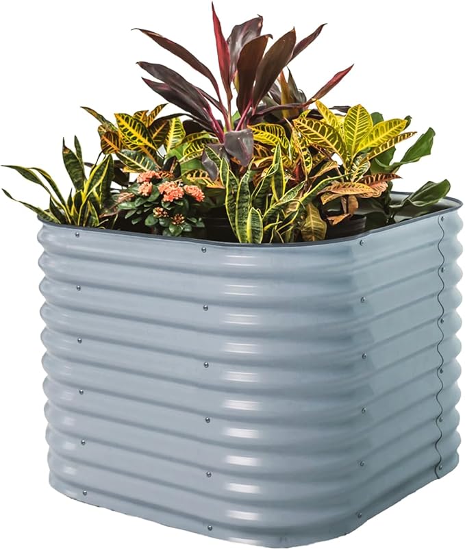 32" Extra Tall Raised Garden Bed Kits, 3.5 x 3.5 x 2.7ft Raised Planter Box Outdoor, 2 x 5 x 2.7ft Deep Root 4 in 1 Modular Metal Raised Beds for Gardening Vegetables Flowers Fruits - Sky Blue VegoGarden