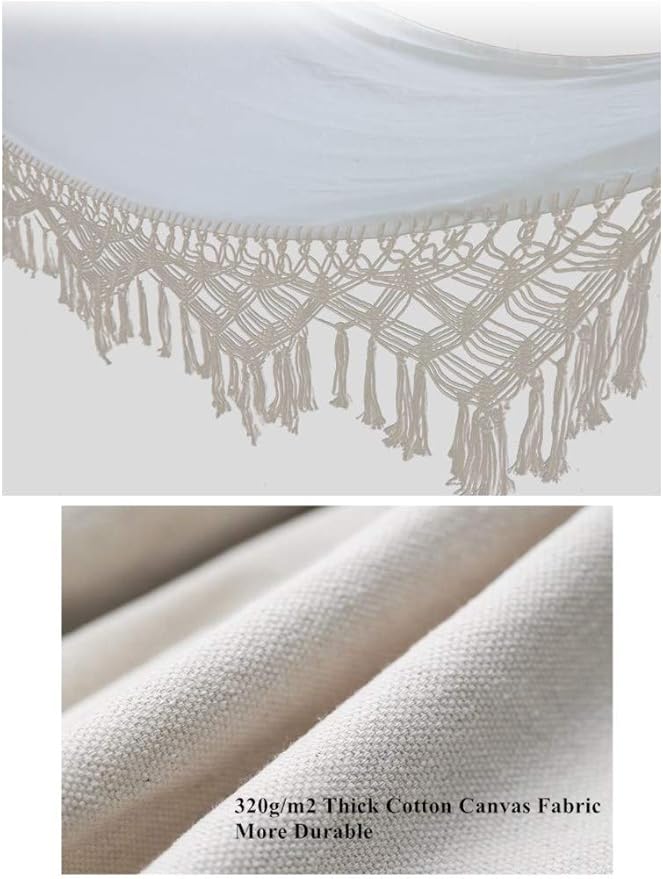 Hammock Brazilian Double Hammocks Soft Comfortable Fabric Cotton Canvas Hanging Portable Two Person Hammock Boho Fringe Large for Adults Backyard Travel KEREITH
